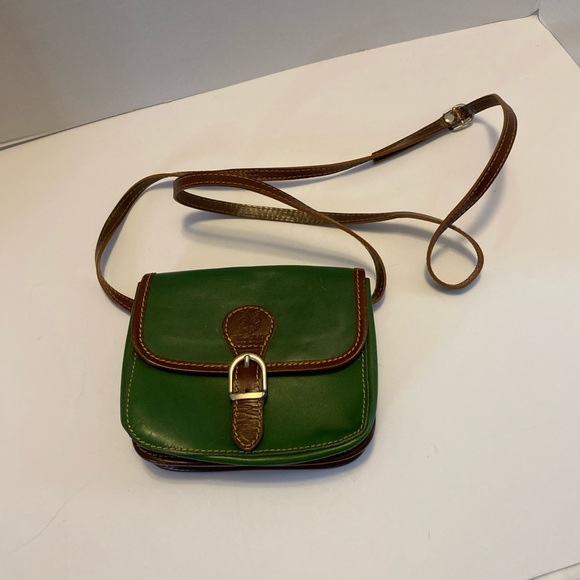 Vera Pelle Small Crossbody Bag Purse Real Leather Made in Italy Green/Brown - Picture 1 of 15